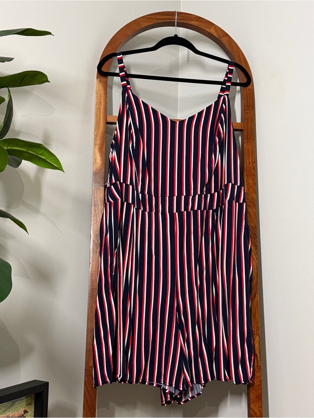 Torrid 4X Blue Red Striped Sleeveless Stretch Knit Romper